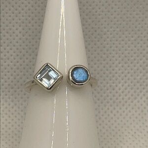 MIE Blue Topaz Rainbow Moonstone Sterling Silver Ring